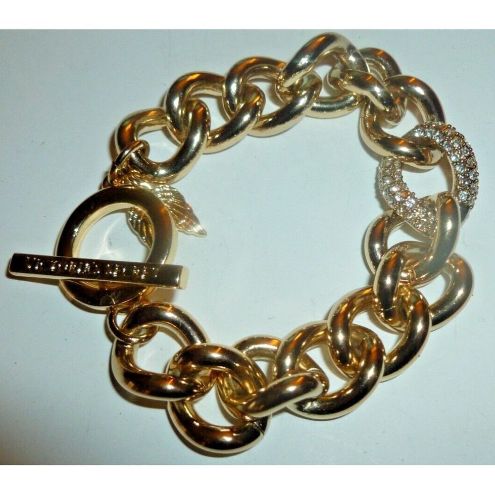 Victorias‎ Secret Gold Tone Chunky Curb Chain Bracelet Rhinestone Wing